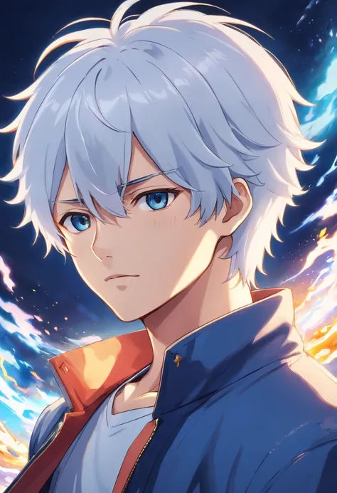 A closeup of a person with white hair and a blue jacket, Gintama, Gintama Gintoki, a silver-haired madman, 8K!, he has gray hair