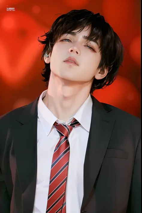 arafed image of a man in a suit and tie looking up, jungkook, cai xukun, hyung tae, park jimin, jimin\'s plump lips, jimin, taej...