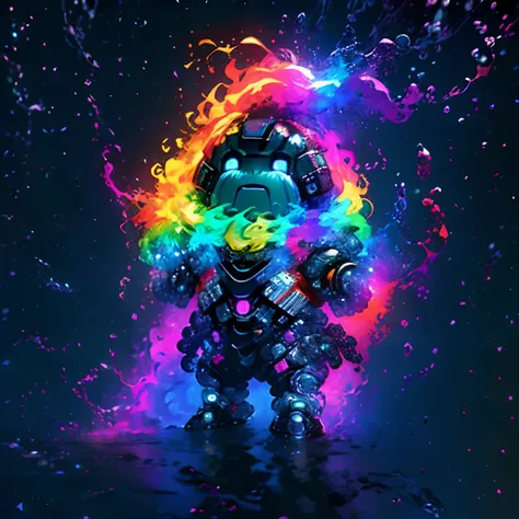 Irridescent color、Colorful pop mascot characters，Round and cute space robot, Farbe々ornamented、Colorful backgrounds，Fantasy，intricate-detail {brightened，K HD，32k constellations