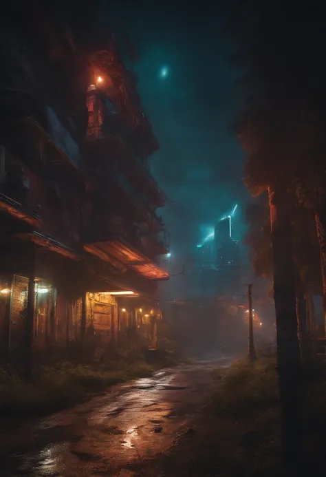 Post-apocalyptic 5K night cyberpunk landscape