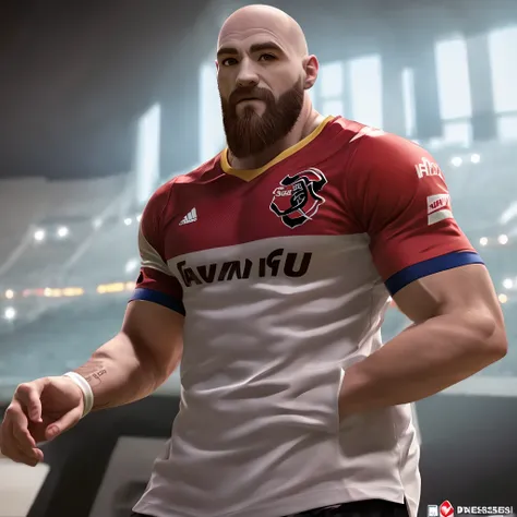 Desenhe o kratos com uma camisa do flamengo sentado numa cadeira, assistindo o jogo com suas mulheres do lado