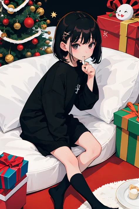 child，Christmas，A dark-haired，Medium bob，yuki