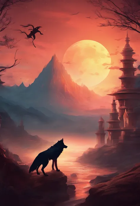 Create a captivating logo design featuring an evil ninja wolf in the foreground, bathed in the eerie glow of a full moon in the background. The wolf should exude a sense of malevolence, with sharp, menacing features. Surround the scene with a mystical aura...