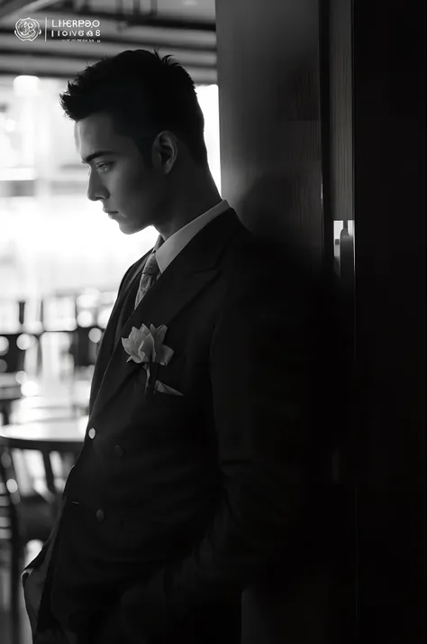 arafed man in a suit and tie standing in a restaurant, groom, mid shot portrait, shot with canon eoa 6 d mark ii, side portrait ...