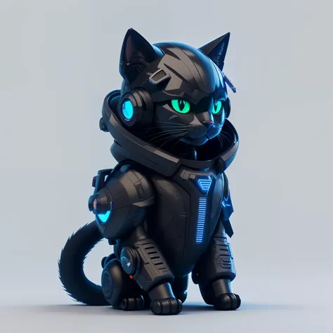 There is a black cat wearing a helmet to keep an eye out, cyborg kitten, Cyberpunk cat, cute 3d render, cyborg cat, cyborg cat, 3d rendering stylized, robotic cat, robotic cat, cat from the void, armored feline companion, Cat Robot, armored cat, 3d renderi...