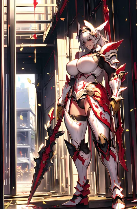 4k, highly detailed, anime style, HDR, subsurface scattering, in a temple, temple being destroyed, Greek temple on fire background, (masterpiece, best quality:1.2), caenis,( fgo stage 3), 1girl, big breasts, looking at fires, smile, short hair, white hair,...