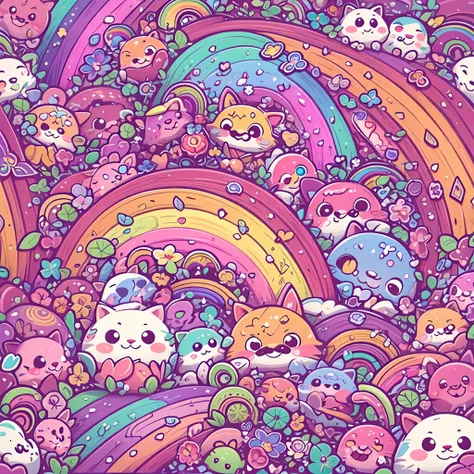 (best quality,highres),(vibrant colors,colorful:1.1),cute, rainbow theme, inspiring, kawaii