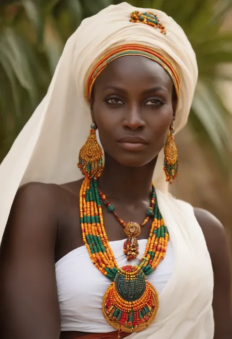 Very beautiful Senegalese woman from Ethni Lebou with a beautiful look, bulging breasts, a wasp waist yet modest white clothes