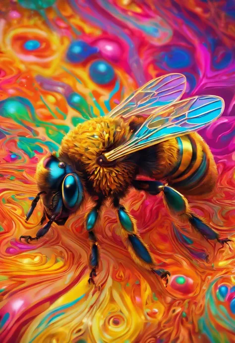 (fotorrealista, cores vibrantes, high-resolution, ultra-detalhado, Robotic bee),(illustration, oil painting),(letra B ao fundo),(Realistic metallic texture),(dynamic perspective),(studio lighting),(Efeito HDR), sem o fundo