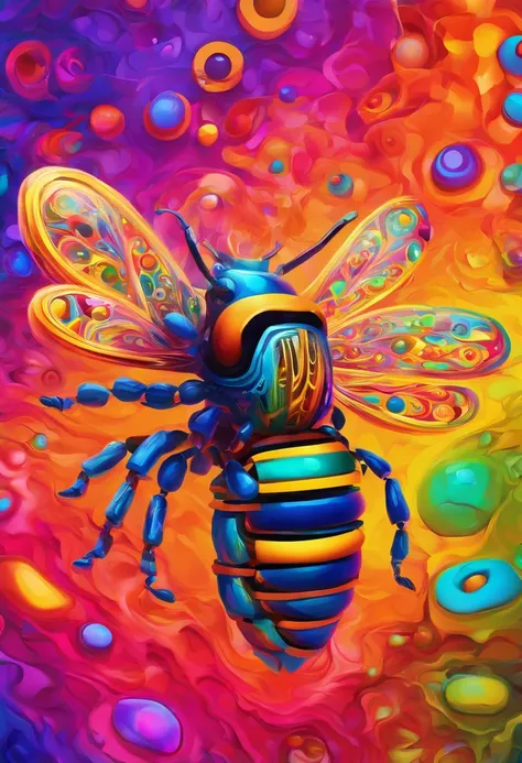 (fotorrealista, cores vibrantes, high-resolution, ultra-detalhado, Robotic bee),(illustration, oil painting),(letra B ao fundo),(Realistic metallic texture),(dynamic perspective),(studio lighting),(Efeito HDR), sem o fundo