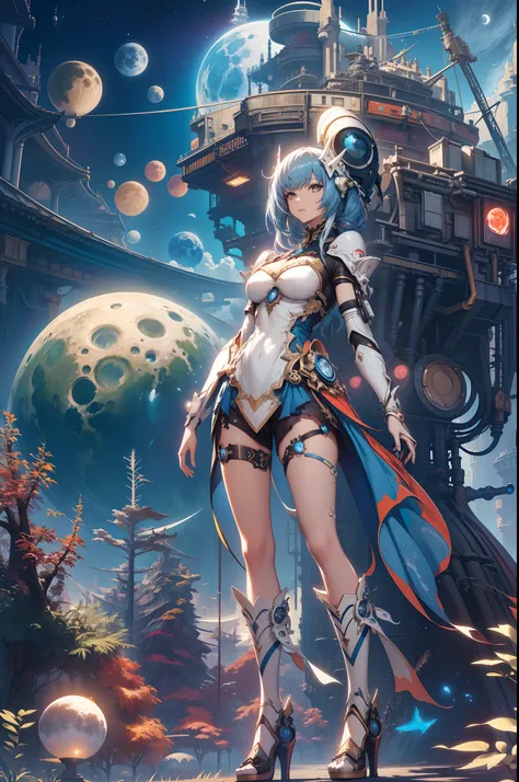 moon and space　fantasy futuristic × robots　fantasia　(​masterpiece、top-quality、top-quality、official art、beautifully aesthetic:1.2...