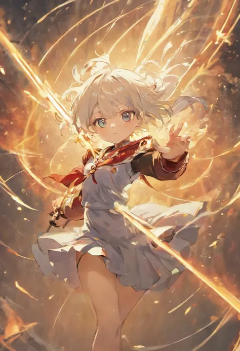 schoolgirls，A general,Dignified appearance，Skilled short white hair，Strong and sturdy body，Wearing armor，Holding a sword，Background nothingness