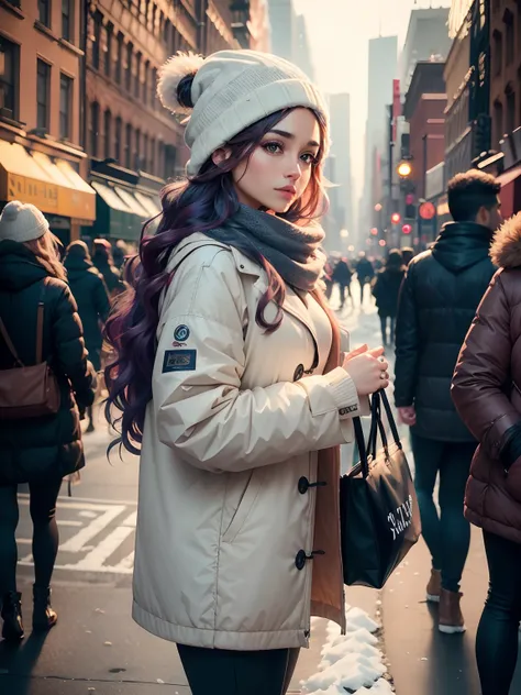 __hair color__, Latina, Long hair, Prehistory of New York City, winter, Professional, 4k, HD, UHD, 8K, high detail, ultra resolution --auto