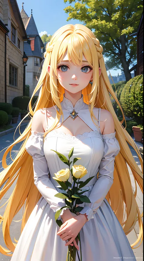 Rapunzel，dream magical，Long yellow hair，Fairy dress，conservativelydressed，Fairy tale scenarios，Soft light，Late afternoon，Watercolor painting style，No filter，unreal-engine，1080p HD，Hyper-Resolution，accuracy，detail render，（Delicate facial portrayal）（Fine hai...