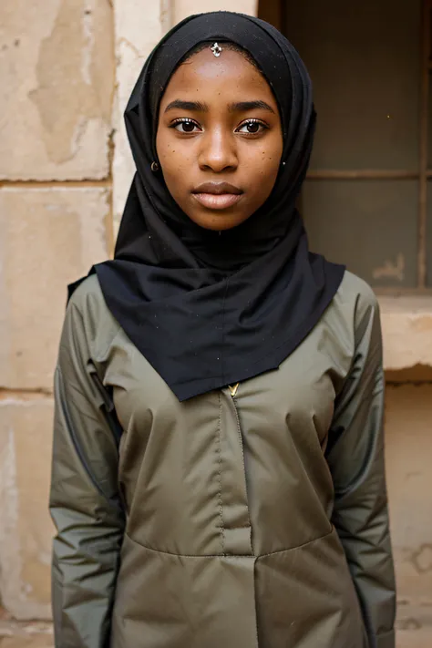 16 year old beautiful kanuri girl in school in northern nigeria wearing school uniform with hijab