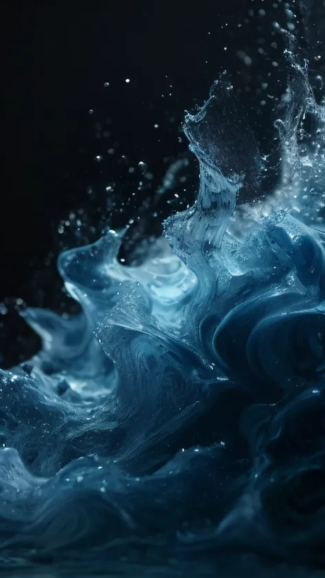 A closeup of a mobile phone with water splashing on it, wave of water particles, swirling liquids, water swirling, swirling water cosmos, photoshop water art, liquid simulation background, Water splash painting, swirling fluid, water particles, water parti...