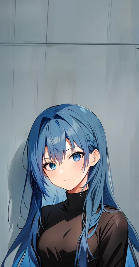 anime girl with blue hair and blue eyes in a black top, made with anime painter studio, flat anime style shading, paint tool sai!! blue, anime moe artstyle, painted in anime painter studio, iwakura lain, ufotable art style, blue head, semirealistic anime s...