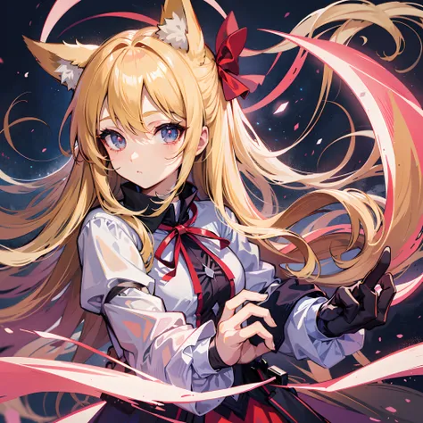 （（best qualtiy，8K））A girl with long blonde hair and fox ears，Mebis，Anime moe art style，style of anime，Like fate/stay night，long hair anime girl，Very cute anime girl face，Night Core，From the front line of girls，cute anime girl portraits，Anime girl with fox ...