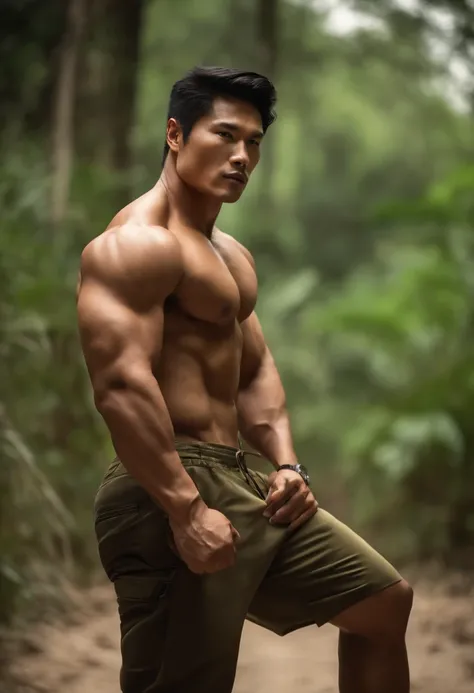 Naturaleza,( A muscular Asian man, guapo, Grande ) , Un perro