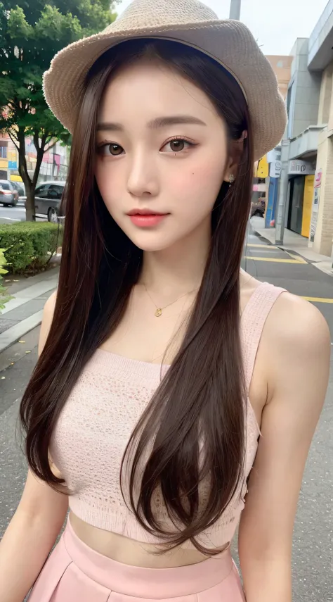 （（best qualtiy，8K，tmasterpiece：1.3）），（Flower Cap：1.3），Beautiful Women with Perfect Figure：1.4，glute：1.2，（Long layered hairstyle：1.2）），（the street：1.3），Highly Detailed Face and Skin Textur，full bodyesbian，Elaborate Eyes，二重まぶた，Whitens the skin，Cute Korean be...