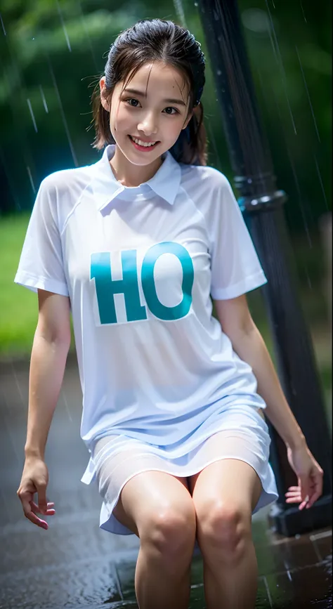 (in 8K、top-quality)、(realisitic、Photorealsitic),,,(hi-school girl:Light shirt wet in the rain）、