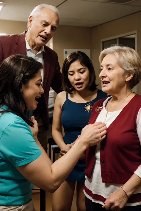 A representative passionately engages a group of seniors at a community center, illustrating the transformative power of the service through heartwarming visual anecdotes and delightful testimonials