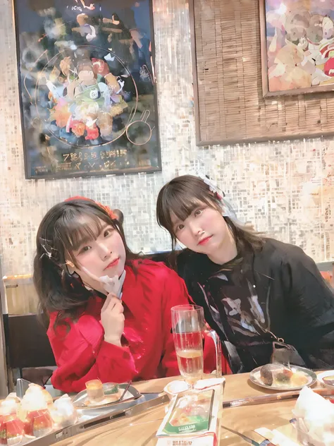 there are two people sitting at a table with food and drinks, kanliu666, lovely couple, 😭 🤮 💕 🎀, ❤🔥🍄🌪, sakimi chan, ruan jia and fenghua zhong, ✨🕌🌙, 🤬 🤮 💕 🎀, high quality upload, 😭 🤧 💔, 4k post