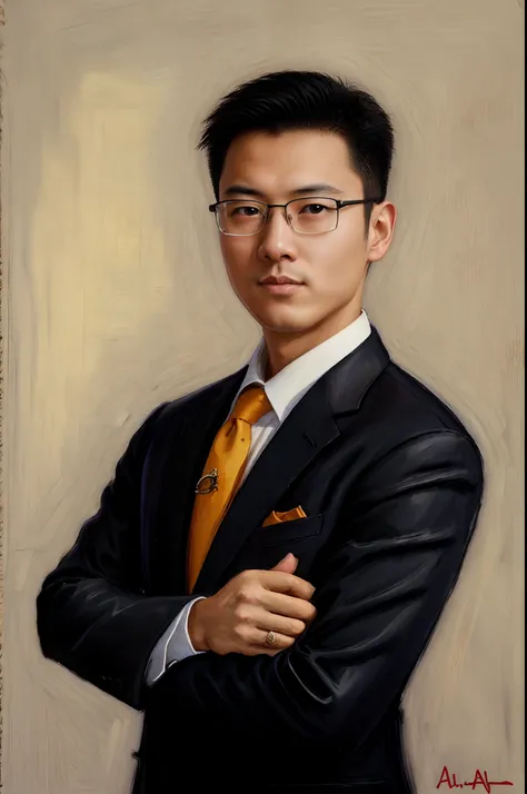 Best quality,Masterpiece,dressed in a suit，Allad man with arms crossed in tie, yanjun cheng, Professional profile photo, jinyiwei, wenjun lin, Lin Qifeng, chengyou liu, Liang Xing, wei wang, dent wu, Bo Feng, Chen Zezhou, yangjun chen, mario feng, chengwei...