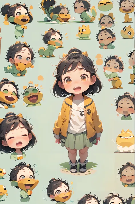 cute little girl s、emoj、anthropomorphic styles、disney  style、black strokes、differentemotions、multiple locations and emojis、8k分辨率