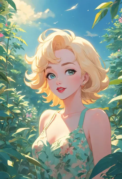 Marylin Monroe, estilo vintage , Hyperdetailed botanical liter, Desenhista de linha, digital illustation, tinta pesada, Maximalist botany, A beautiful and aesthetically pleasing illustrative masterpiece, Post-editing of Topaz AI