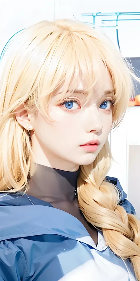 1girl, blonde hair,blue eyes, blue clothes, ultra detailed, masterpiece, realistic