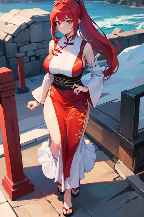 4k,hight resolution,One Woman,White red hair,Short ponytail,huge tit,Ancient Chinese princess,Long dresses