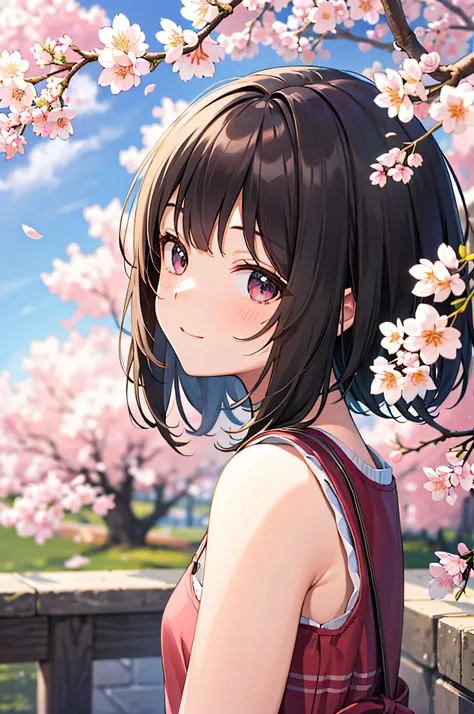 (Masterpiece), Best quality, high resolution, Highly detailed, Detailed background, Perfect lighting, En plein air, 1girll, cherry blossom in full bloom