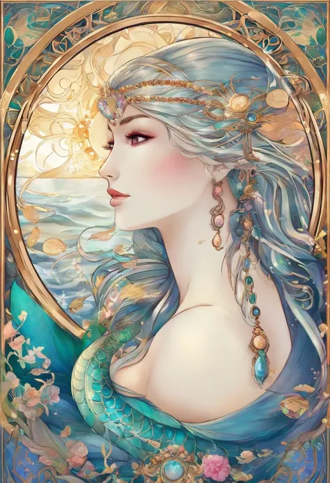 in 8K, She embodies perfection, hali々and a mermaid of stature, Similar to Goddess of Heaven. Her shape shimmers with iridescent shades, As if the essence of the beauty of the sea is in her. Her eyes, Deep pool of liquid sapphire, Embrace the mysteries of t...