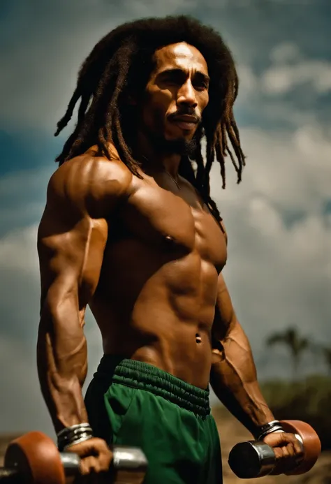 Bob Marley as a massive, ripped, modern day bodybuilder