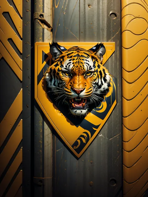 Logotype, minimalism, tiger face, soccer team logotype, simple, clean:0.9, bold typography:1.1, non human. lineart, vector, typography: TIGRES, yellow and blue uniform