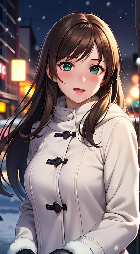 ((masterpiece, best quality, highres, UHD, perfect pixel, depth of field, 4k, RTX, HDR)), 1girl, single, solo, 24 years old, beautiful anime girl, beautiful artstyle, anime character, ((long hair, parted bangs, brown hair)), (green eyes:1.4, rounded eyes, ...