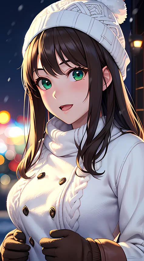 ((masterpiece, best quality, highres, UHD, perfect pixel, depth of field, 4k, RTX, HDR)), 1girl, single, solo, 24 years old, beautiful anime girl, beautiful artstyle, anime character, ((long hair, parted bangs, brown hair)), (green eyes:1.4, rounded eyes, ...