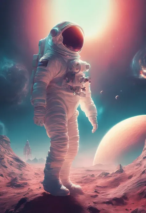 Astronauts climb mountains，with a planet in the background, lonely astronaut, detailed astronaut, Astronaut, fully space suited, astronaut in space, astronaut in space, astronaut on the moon, astronaut below, astronaut stranded on planet, key art, stefan k...