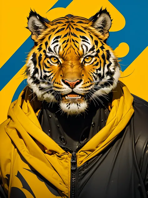 Logotype, minimalism, tiger face, soccer team logotype, simple, clean:0.9, bold typography:1.1, non human. lineart, vector, typography: TIGRES, yellow and blue