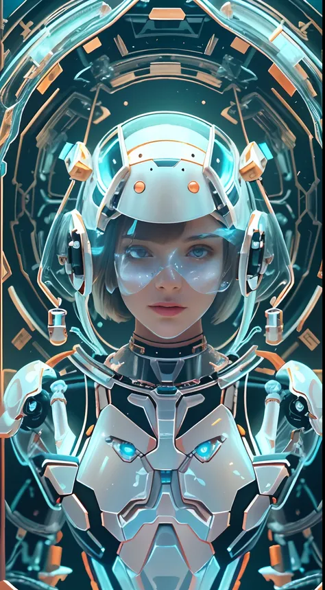 Translucent ethereal mechanical astronaut，Futuristic girl，Mechanical joints，Futuristic space helmet，futuristic urban background，ModelShoot style, (Extremely detailed Cg Unity 8k wallpaper), The beauty of abstract stylized portraits,，surrealism, 8K, Super d...