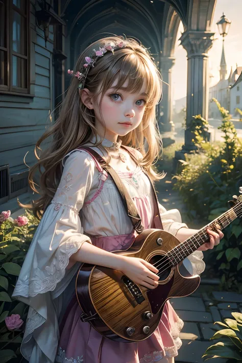 A stunningly beautiful, Cute little girl in a world full of magic, where music and melodies are present in all their beauty, Es sieht in der Kamera bezaubernd aus, sehr detailliert,zauber und magie wird in diesem bild sichtbar