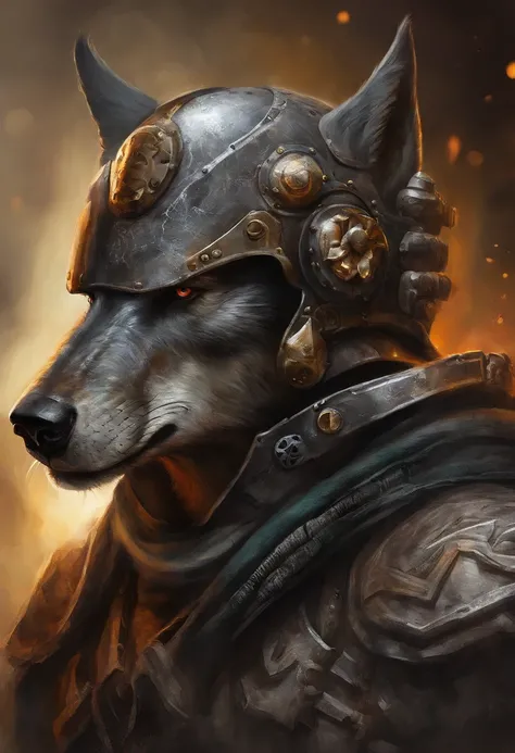 maximum quality, dramatic lighting, menacing pose, fierce expression, epic atmosphere, (((wolf head shaped helmet))), (((tiro de corpo inteiro))),um lobo feito de metal, ciborgue, estilo cyberpunk, mechnical, ((detalhes intrincados)), HDR, ((detalhes intri...