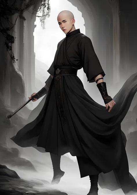 Immortal Guy Short Hair Black Monk Clothes Dark Fantasy