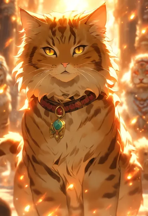 ((( male tabby cat ))) best quality, ultra-high resolution, 4K detailed CG, masterpiece, Itzamná, god of the heavens, Mayan mythology, ancient, sunlight, Mayan temples, Mayan clothing, Mexico, aesthetics, beautiful image, centered on the screen