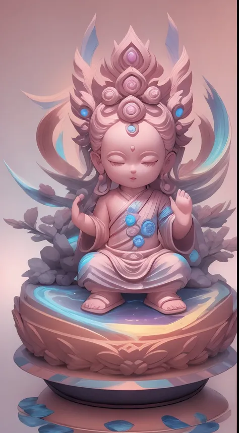 illustration: 1.3), realistic, 3D rendering of, Colorful background, （cute female child: 1.3), (Masterpiece Buddha statue: 1.2) ), Colorful, 8k resolution , Detailed details, Masterpiece, marble statue, movie light effect, Chiaroscuro , Flash