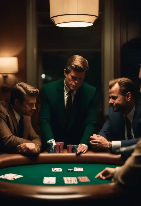 a picture of anikan skywalker, john f kennedy, jim from the office, the joker, and bojack horseman. playing poker