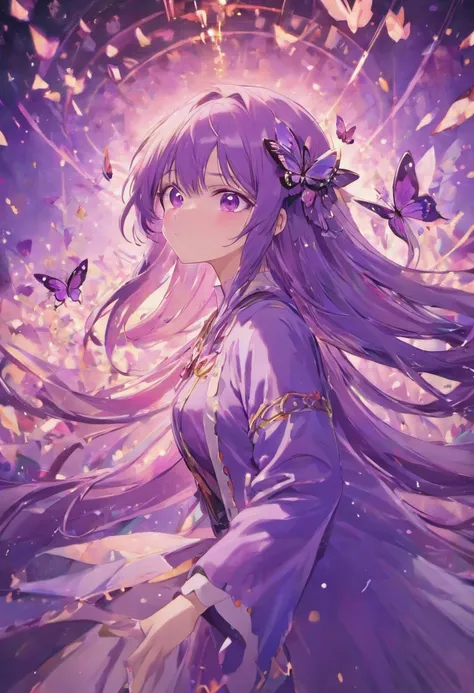 yunxi,long hair,purple eyes,butterfly,(ultra detailed:1.3),masterpiece,unity 8k wallpaper,