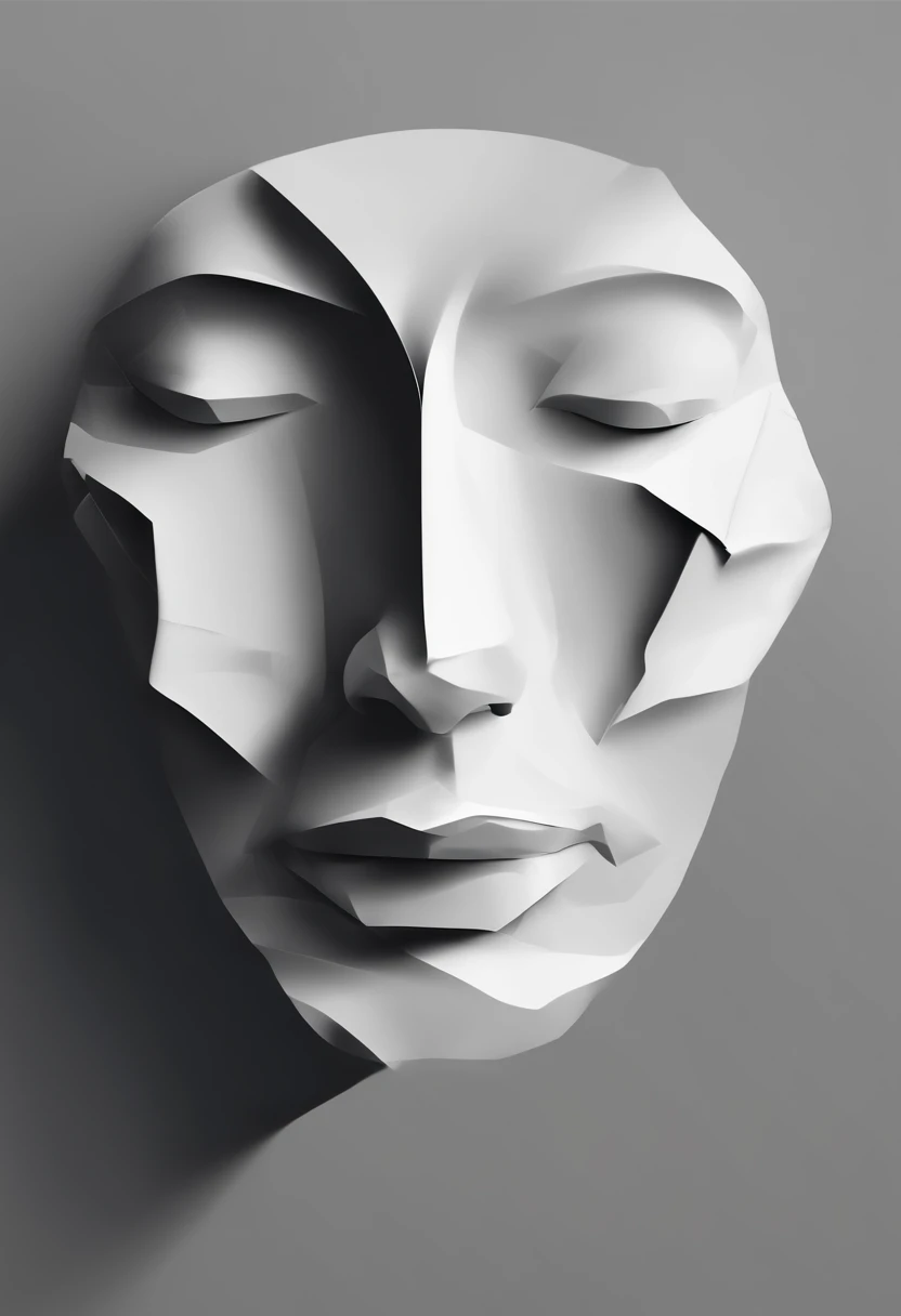 Close up of face with closed eyes,Hold your head with both hands, Wrinkled face made of paper,abstract portrait,Surreal dark art, 4 k symmetrical portrait,