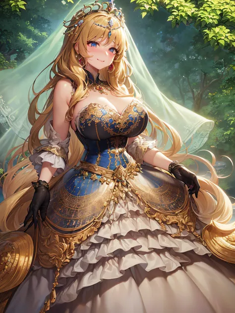 ((Anime Art Style)),(masutepiece),(Best Quality), (Super Detail),(Highly detailed CG Unity 8k wallpaper),((Very delicate and beautiful)),1 Lady,((Full body portrait)),((Stand in the garden)),((Solo)),(((One princess in a very gorgeous Rococo princess ball ...